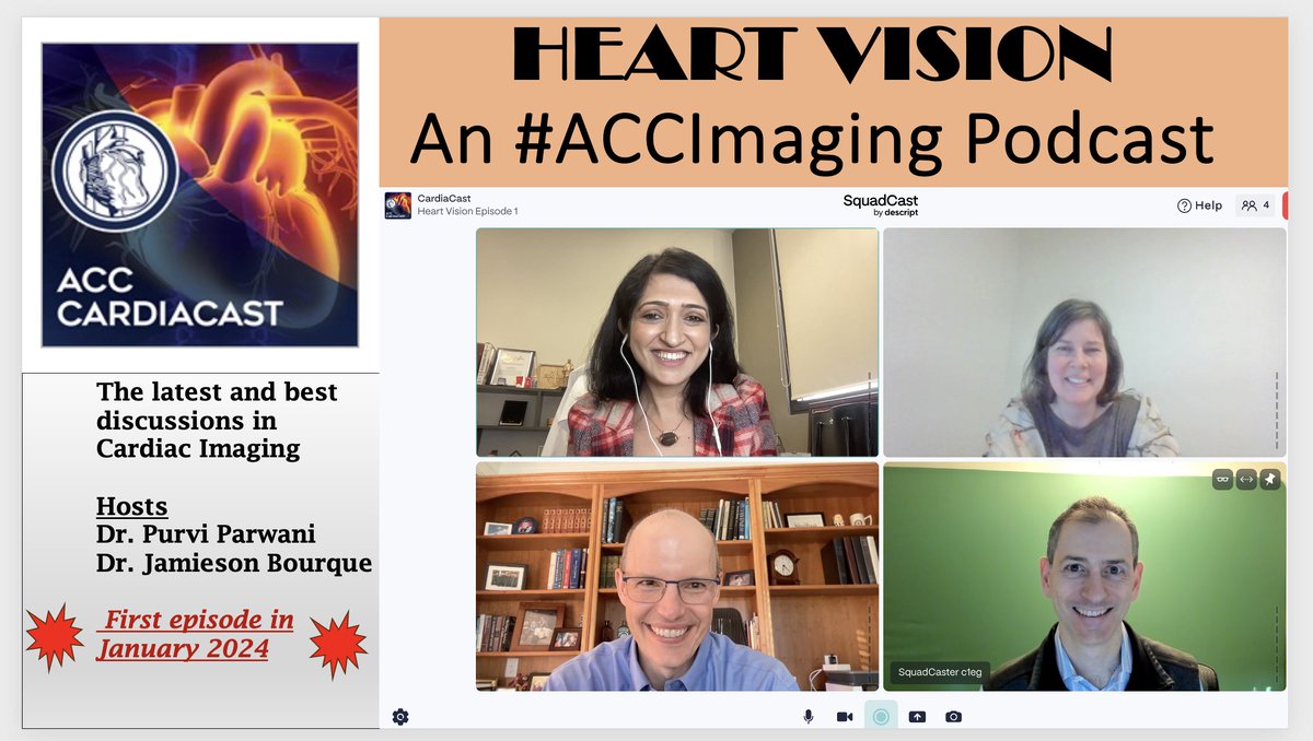 Excited to record the first-ever episode of the #ACCImaging Leadership Council podcast H E A R T V I S I O N We are launching in January 2024. Stay Tuned. @RonBlankstein @JamiesonBourque #CVimaging #cardioTwitter @MMukherjeeMD @onco_cardiology @salernomdphd @HeartOTXHeartMD…