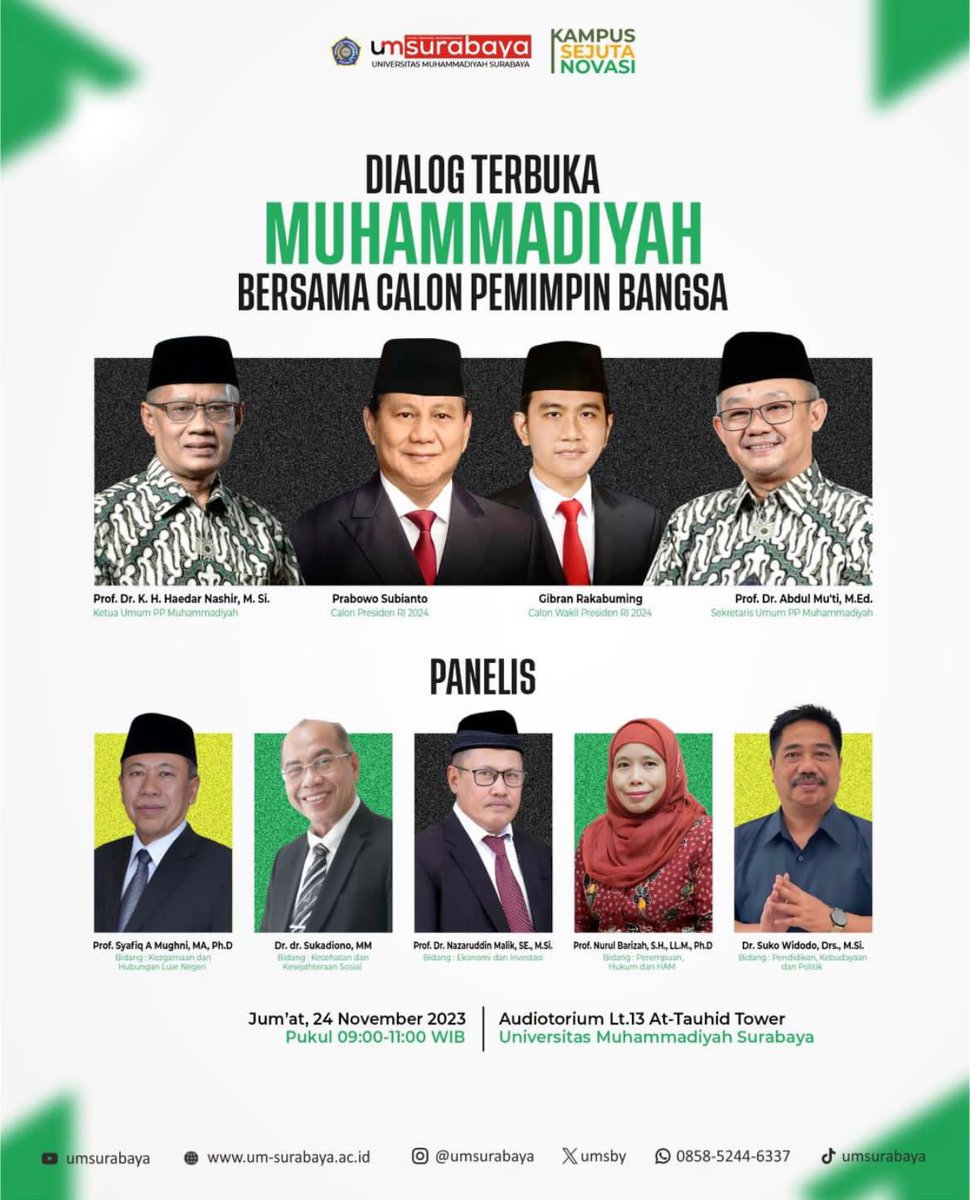 AlphaARachman's tweet photo. Yuk, perluas informasi tentang Calon Presiden dan Calon Wakil Presiden Republik Indonesia untuk Pemilu 2024, melalui Dialog Terbuka bersama Calon Presiden dan Calon Wakil Presiden Republik Indonesia.

Pilih kota terdekatmu untuk hadir atau saksikan siaran langsung Youtube Muhammadiyah Channel dan TVMu.

______
Twitter: muhammadiyah
Fanspage: Persyarikatan Muhammadiyah
IG: Lensamu
Tiktok: Lensamu
Youtube: Muhammadiyah Channel
Website: https://t.co/DQdPSvjMaG

© Media dan Komunikasi Pimpinan Pusat Muhammadiyah

#Muhammadiyah #Pemilu2024 #CalonPresiden #CalonWakilPresiden

sumber: @muhammadiyah
