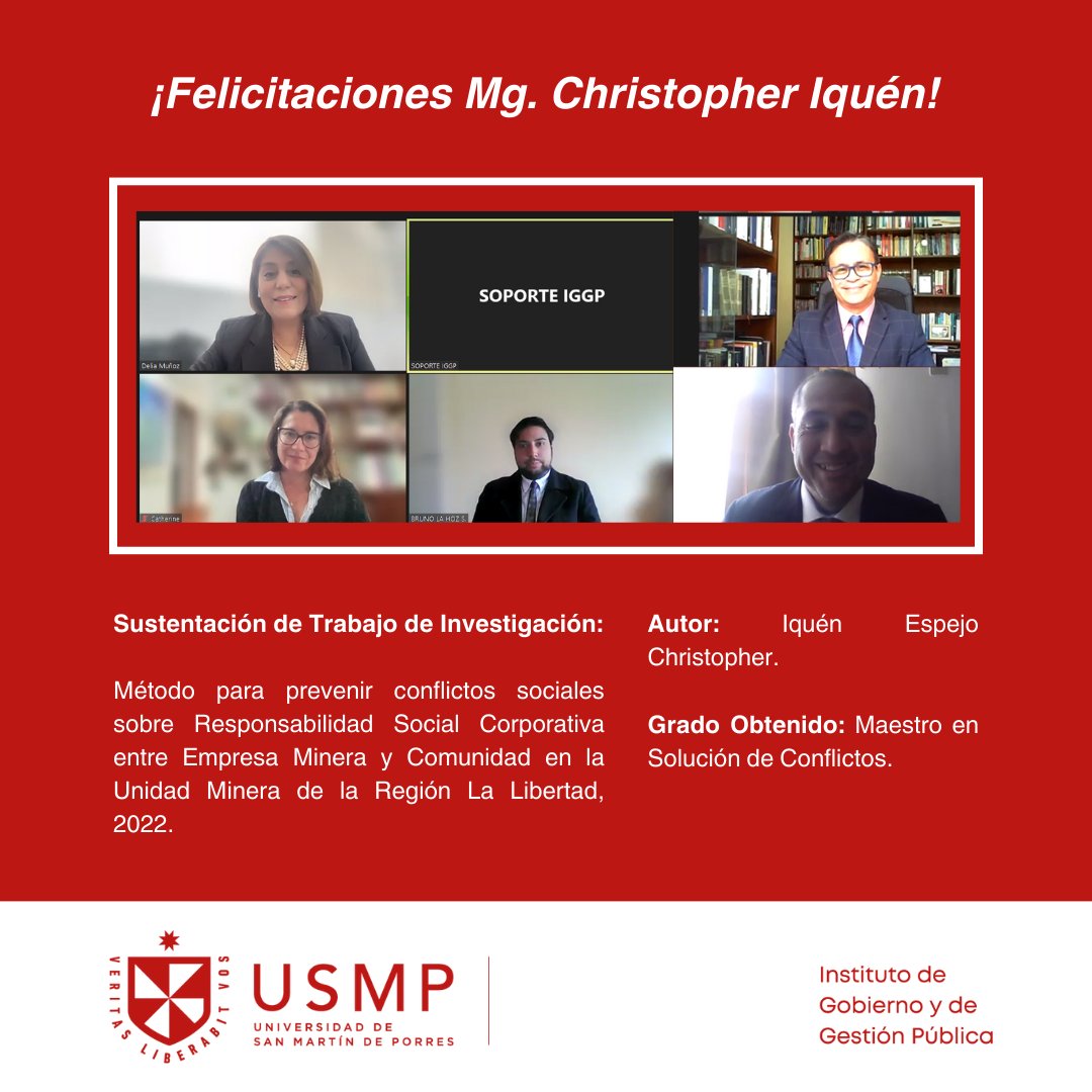 IGGP_USMP's tweet photo. Nos alegra mencionar que el día 15 de noviembre de 2023 nuestro alumno Iquén Espejo Christopher sustentó su Trabajo de investigación obteniendo el resultado de aprobado - Maestro en Solución de Conflictos.
¡Felicitaciones Magíster!
#iggp
#USMP https://t.co/4hBSGa3rRr