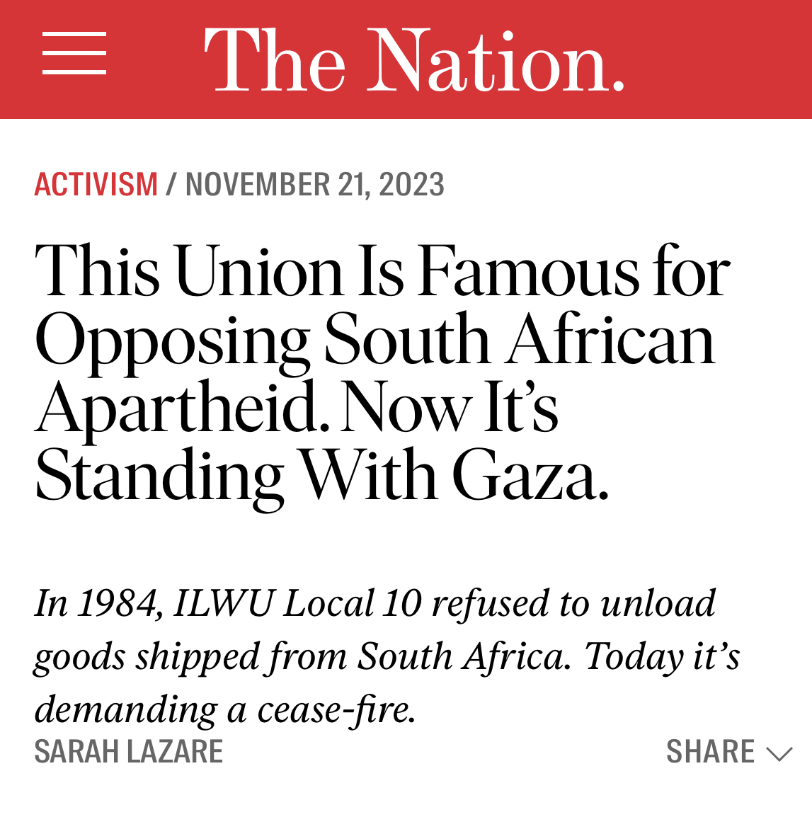 sarahlazare's tweet photo. In 1984, ILWU Local 10 dockworkers refused to unload South African goods in solidarity w/ anti-apartheid movements. Now that same local is standing with Gaza--&amp; just passed a ceasefire resolution. I spoke to workers about historical continuity &amp; organizing https://t.co/nD08FvlSTZ https://t.co/vHLGMhdKnO