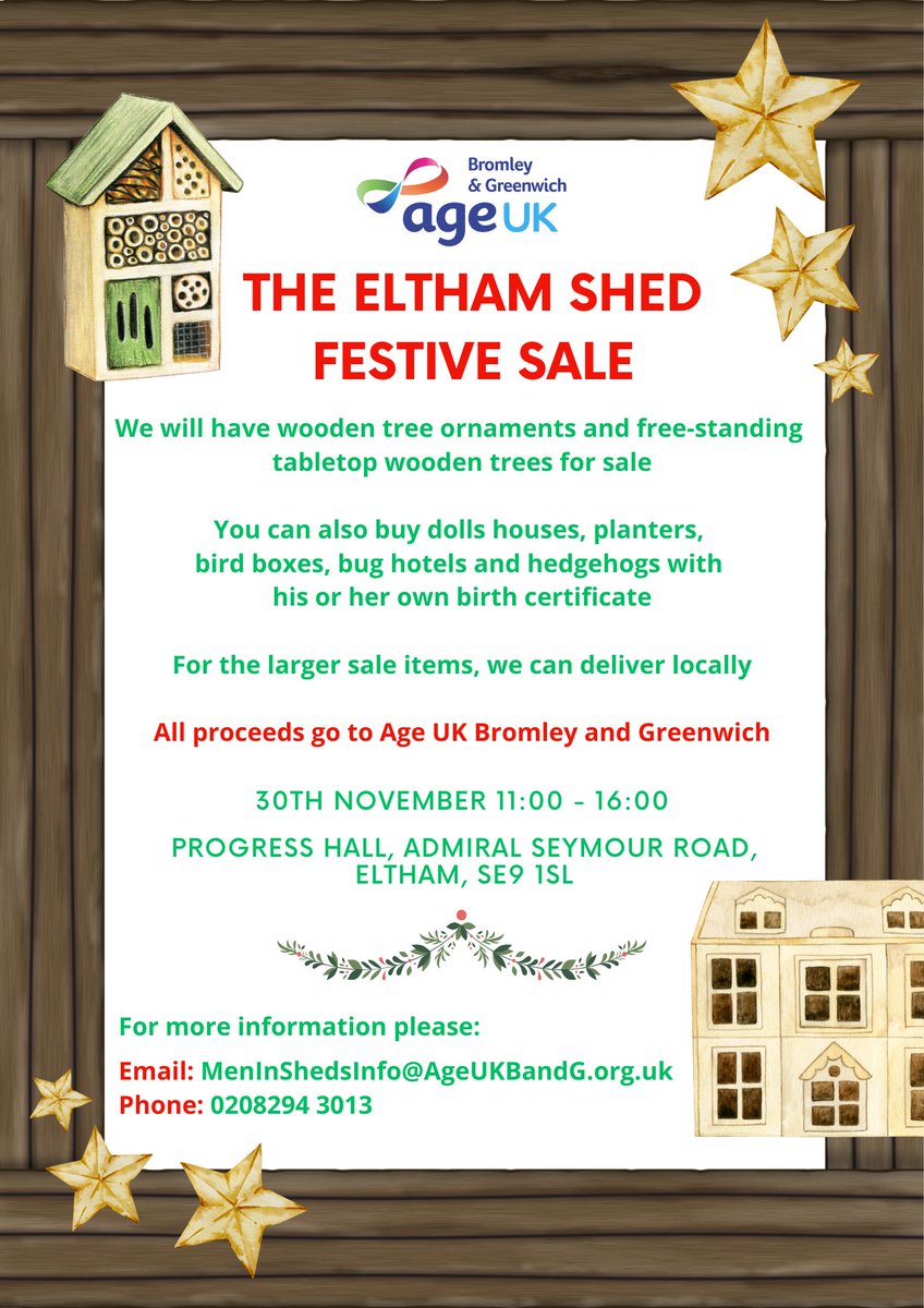 Our Eltham Shed is having a Festive Sale on 30th November 2023!