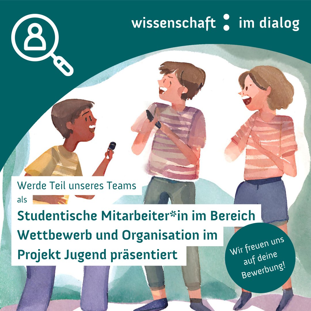 Wir suchen eine #SHK für <a href="/J_praesentiert/">Jugend präsentiert</a>: Werde Teil unseres Teams &amp; sammle neben deinem Studium Erfahrungen im Veranstaltungsmanagement in einem spannenden Projekt an der Schnittstelle zwischen Jugendbildung und #Wisskomm. Wir freuen uns auf dich!
ℹ️ wissenschaft-im-dialog.de/fileadmin/user…
#Job