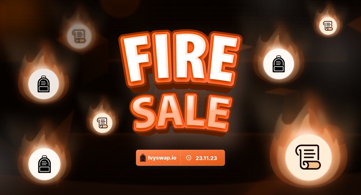 IvySwap_io's tweet photo. 🔥 $IVY COMMUNITY PRESALE (AKA FIRE SALE)

WHEN & WHERE
• Start: November 23, 1PM UTC
• End: November 25, 1PM UTC
• Duration: 48 hours
• Link: https://t.co/GgFlyh0TvC (Soon)

PRICE & ELIGIBILITY
• Inital price: $0.001
• Fire Sale: 150,000,000 $IVY
• Total Supply: 1,000,000,000 $IVY
• Eligibility: Whitelist, Waitlist & Public at the same time

For more details, please refer to the announcement in our Discord:
👉 https://t.co/6ZpBx4xf9B