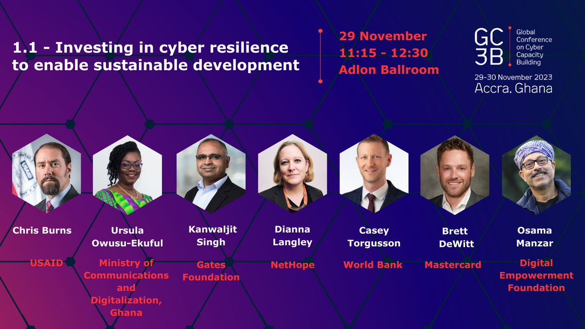 theGC3B's tweet photo. 📢Pillar 1: Making international development cyber resilient. 

The #GC3B23 speakers in this pillar will provide valuable insights on how cyber resilience can enable sustainable, social and economic development.

💡Find out all the distinguished speakers for pillar 1 below! https://t.co/Q5gxd2ZC81
