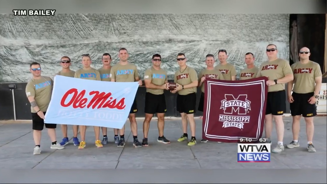 While the Egg Bowl Run kicks off rivalry week in Mississippi, it is now bringing together service members across the globe. 👏 A group of MSU and Ole Miss ROTC alums stationed in Kuwait have teamed up to take the tradition overseas. 🎥 via @wtva9news: wtva.com/news/local/ann…