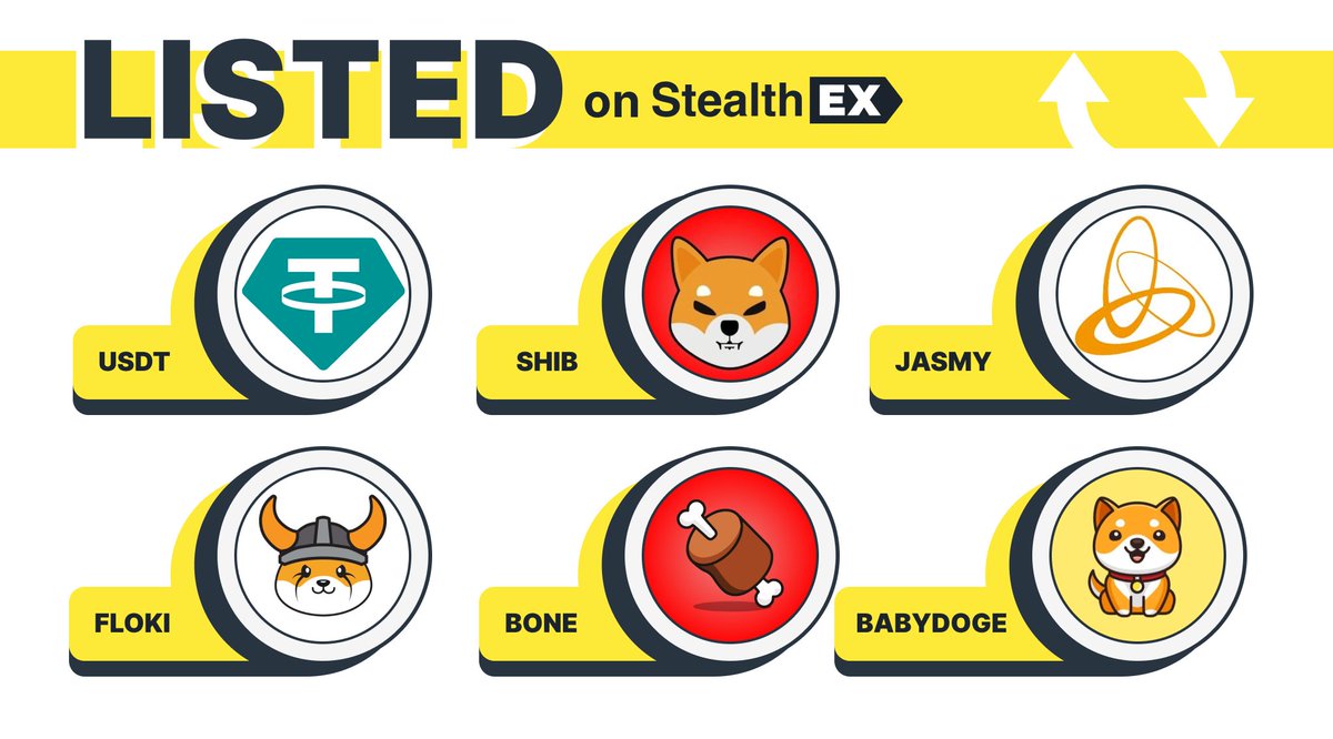 StealthEX_io's tweet photo. Some popular #cryptocurrencies in our list: 

$USDT - @tether 
$SHIB - @Shibtoken 
$JASMY - @JasmyMGT 
$FLOKI - @RealFlokiInu 
$BONE - @Shibtoken 
#BABYDOGE - @babydoge 

Swap these and 1400+ coins with no limits and registration on https://t.co/xt93ooWUW9 👈

Try it now! https://t.co/CQvV09a0X7