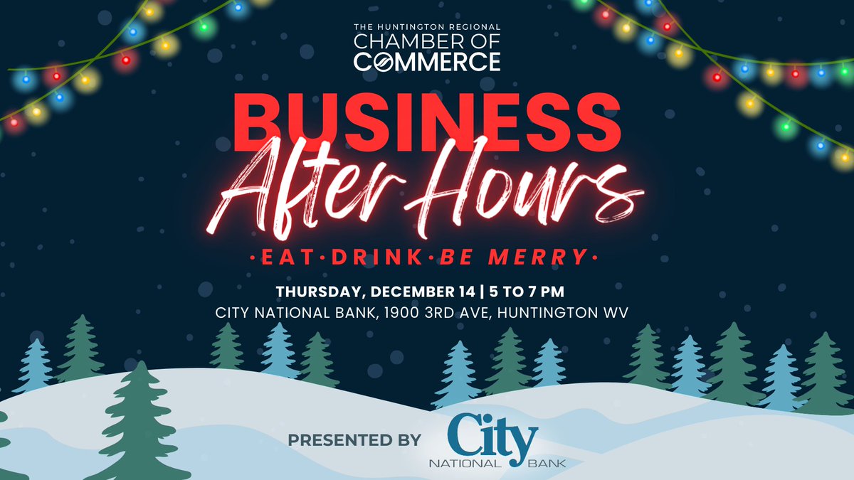 Eat, Drink, and Be Merry at the last Business After Hours of 2023 on December 14, 5 p.m. at City National Bank! Don't miss out on this holiday networking event—it's the perfect way to wrap up the year! Register here: lp.constantcontactpages.com/ev/reg/b73t9z2