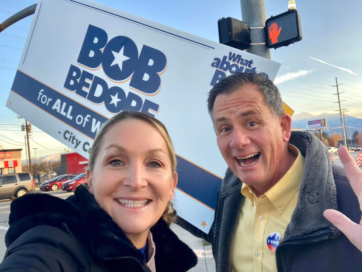 It’s Election Day!! What a crazy ride it has been been! I’m grateful to everyone who has supported me me - including Amber Hendrix who dropped by my Honk &amp; Wave this morning! Get out and vote! #vote #election2023 #westjordan