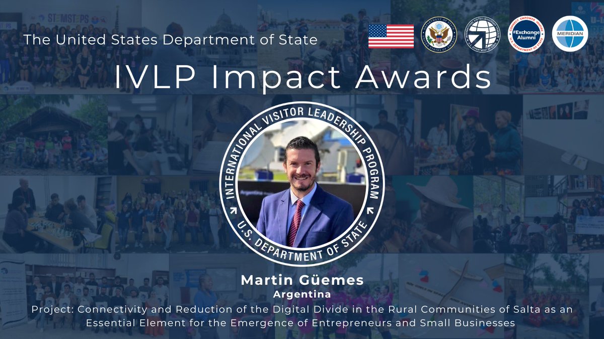 Through the IVLP Impact Awards, Martin Güemes, an #IVLP alumnus from Argentina 🇦🇷, is bridging the digital divide in rural communities and empowering locals to use the internet and new technologies for professional and personal growth. 💻 Read more: meridian.org/profile/martin…