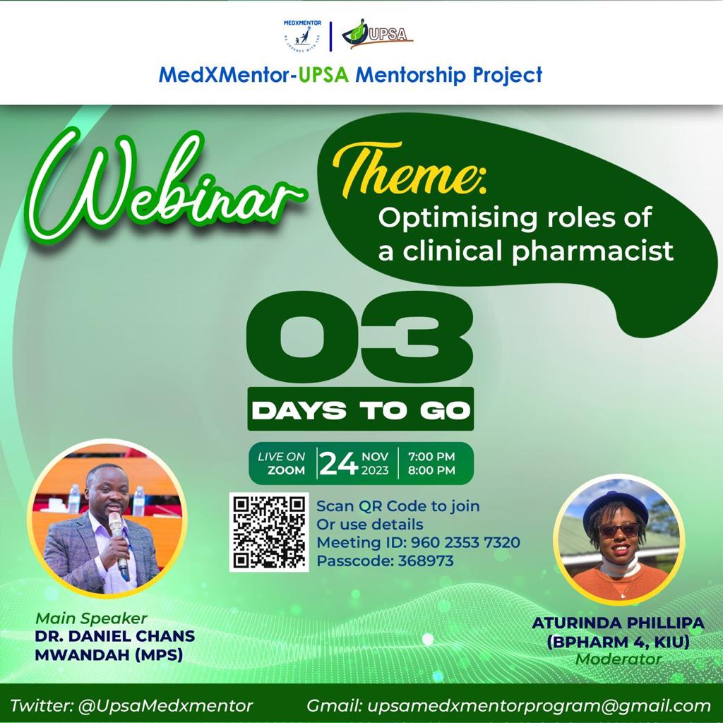 AMR Club of KIU (@amrclub_kiu) on Twitter photo Join Dr. <a href="/danielchans1/">Daniel Chans</a> this Friday, 7pm on Zoom.
Theme: "Optimising roles of a clinical pharmacist" Join Dr. <a href="/danielchans1/">Daniel Chans</a> this Friday, 7pm on Zoom.
Theme: "Optimising roles of a clinical pharmacist"