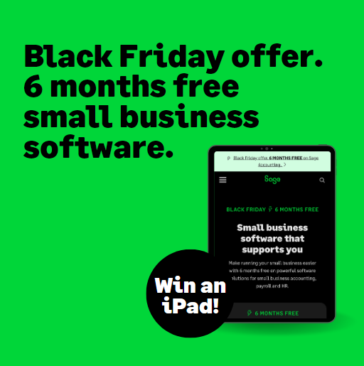 ⭐ WIN an iPad! ⭐ To celebrate our #BlackFriday offer, we're giving you the chance to win an iPad! Simply LIKE and RETWEET this post to be entered into our draw... good luck! 🤞 Get #SageAcounting and #SagePayroll completely FREE for 6 months: 1sa.ge/tPSS50Q9VEB