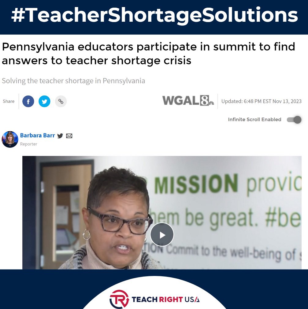 TeachRightUSA's tweet photo. TRUSA Stands for Solutions! At a recent summit addressing the teacher shortage crisis in Pennsylvania, educators, and experts came together to brainstorm actionable solutions. TRUSA applauds the efforts of these educators who took action to address the needs of their profession! https://t.co/HbA16HrNju