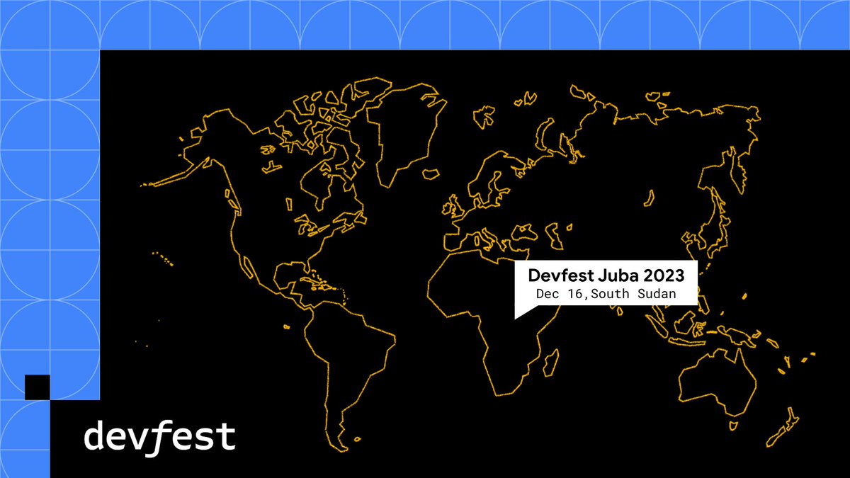 Devfest Juba 2023 is happening this December. Join us and have a wonderful end of year packed with knowledge. 
Reserve your slot on : gdg.community.dev/j/2qa5mx98h2je…