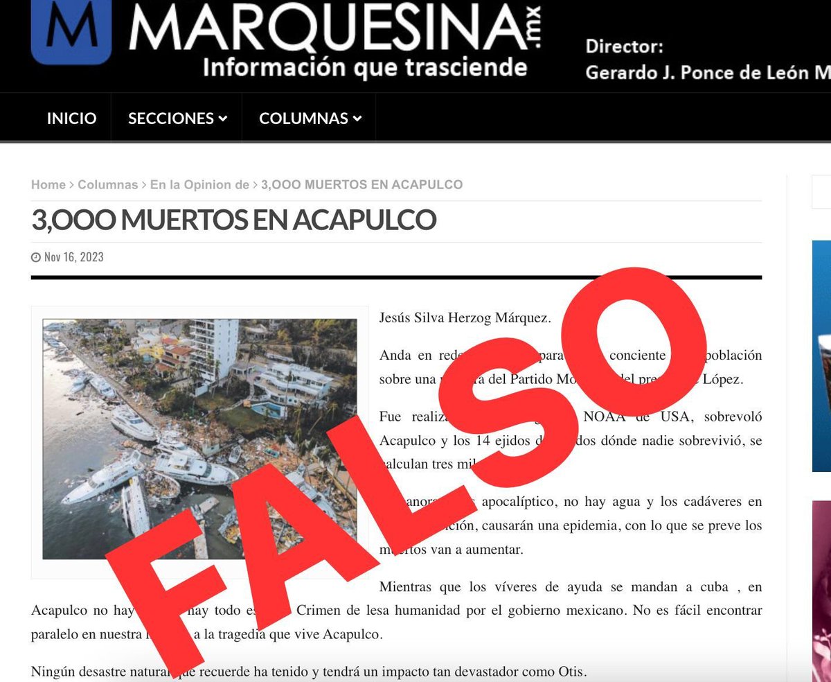 Circula este artículo que se me atribuye. Tijeretea un texto mío, pero le da un sentido radicalmente distinto. Lo que escribí sobre la crisis de Acapulco lleva como título “El abandono” y fue publicado en Reforma el 30 de octubre.