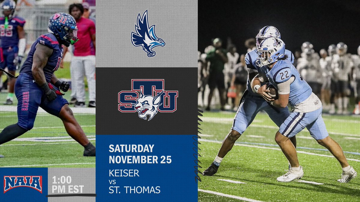 NAIA's tweet photo. 🏈
The road to @DurhamNCSports continues this weekend with #NAIAFootball Championship Series Second Round action!  Follow all things FCS --> https://t.co/QUUYaJSZwh

It's a @SunConference bout in West Palm Beach as @STU_Athletics takes on @KUSeahawks!

#BattleForTheRedBanner https://t.co/S48NmPoECD