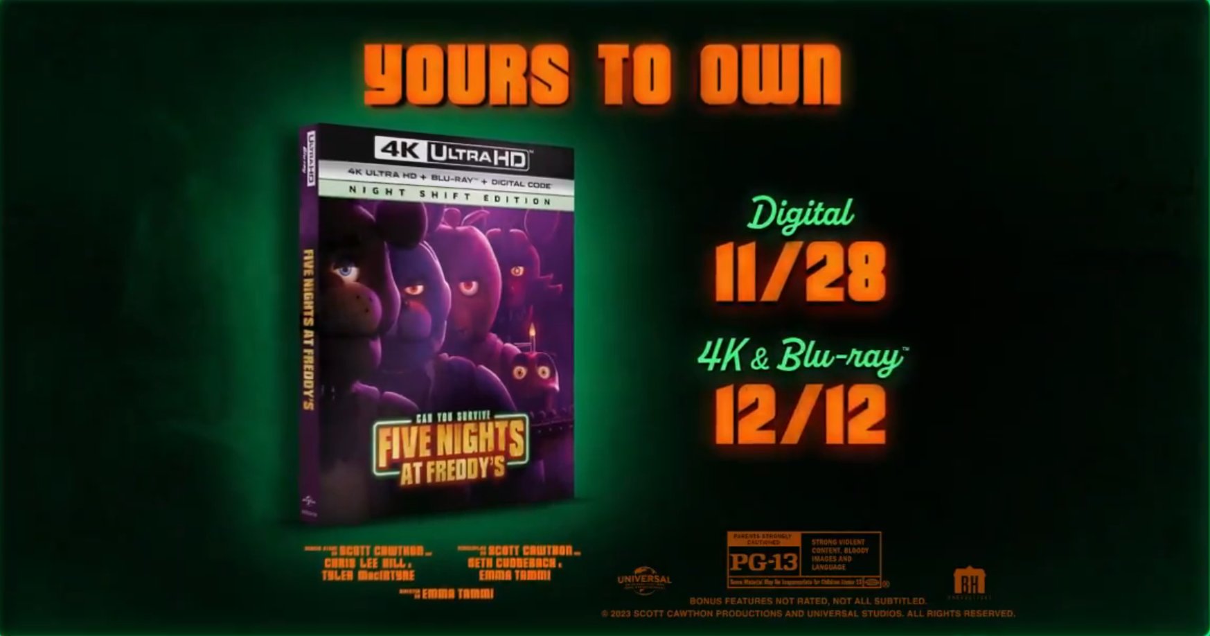 Five Nights at Freddy's DVD Release Date December 12, 2023