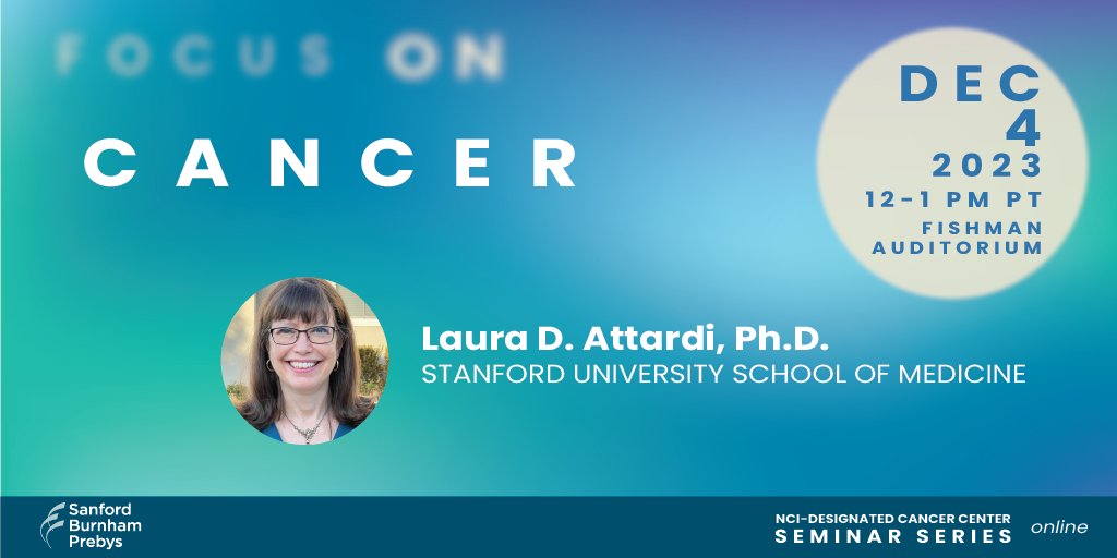 Sanford Burnham Prebys (@sbpdiscovery) on Twitter photo Attend Focus On: Cancer and learn from leading experts on the inner workings of cancer’s toughest challenges. Featuring Laura D. Attardi, Ph.D., of <a href="/StanfordMed/">Stanford Medicine</a> and hosted by <a href="/BrookeEmerling/">Brooke Emerling</a>. Learn more: bit.ly/47KXN1U Attend Focus On: Cancer and learn from leading experts on the inner workings of cancer’s toughest challenges. Featuring Laura D. Attardi, Ph.D., of <a href="/StanfordMed/">Stanford Medicine</a> and hosted by <a href="/BrookeEmerling/">Brooke Emerling</a>. Learn more: bit.ly/47KXN1U