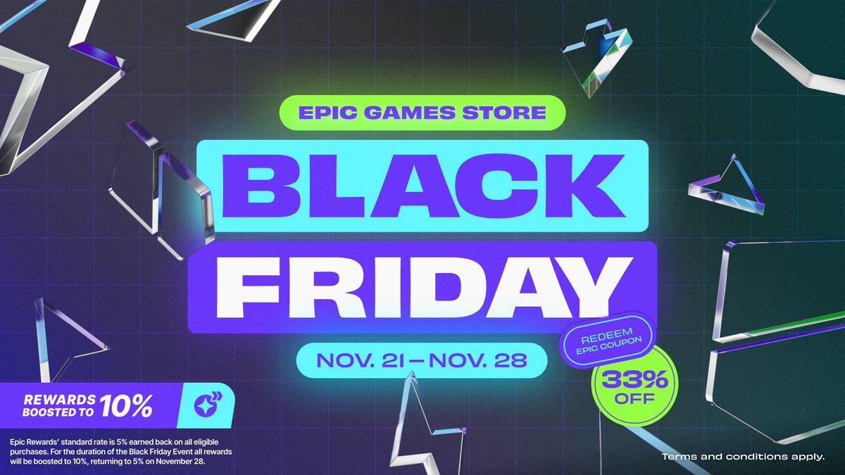 🛒 PREPARE YOUR SHOPPING CARTS! 🛒 Save 33% on eligible titles with the Epic Coupon and earn a BOOSTED 10% back in Epic Rewards until November 28! 🤑 Terms and conditions apply. epic.gm/bf epic.gm/rewards