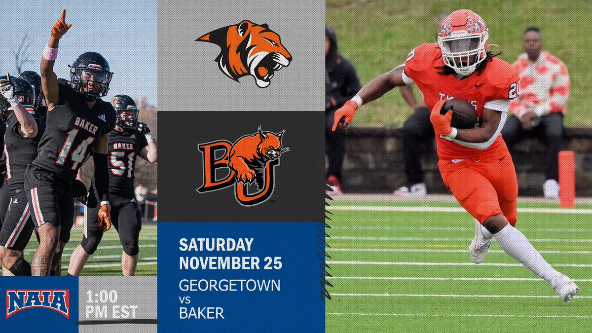 🏈
The road to <a href="/DurhamNCSports/">Durham Sports Commission</a> continues this weekend with #NAIAFootball Championship Series Second Round action!  Follow all things FCS --> bit.ly/3ukttwl

<a href="/BakerAthletics/">Baker Athletics</a> hits the road to face <a href="/GCAthletics/">GC Athletics - #TigerPride</a> Saturday in Georgetown, Ky!

#BattleForTheRedBanner