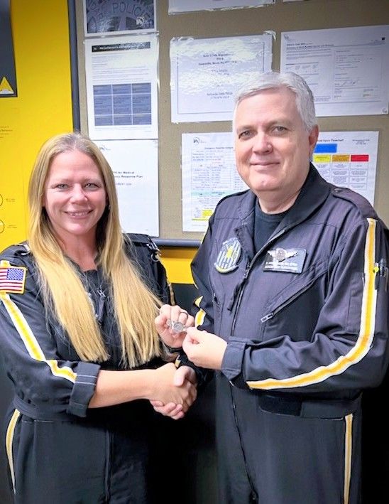 phi6greenville's tweet photo. PHI 6 congratulates Flight Nurse Cynthia for receiving her wings for 100 flights!  We are very proud to have you as part of our team in Greenville! 🚁
#PHI6 #PHIHealth #PHIAirMedical https://t.co/LmU9AFneOG