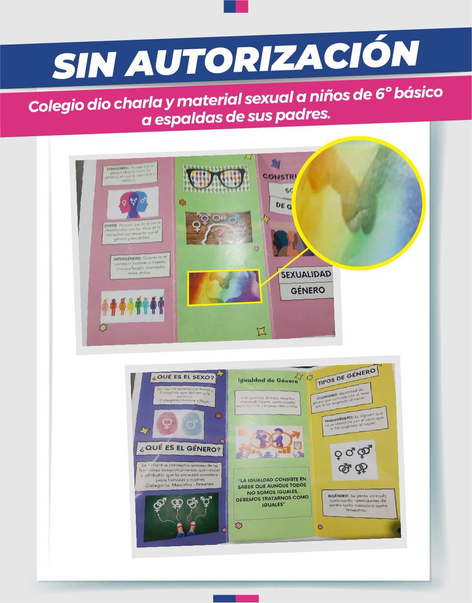 conmishijosnocl's tweet photo. ¡Atentos! 🚫
La ideología de género no para en Chile, hoy recibimos denuncia sobre un colegio municipal en Curicó, donde se hizo charla a niños con material sexual incluido,sin la autorización de los padres.
¡Esto no puede seguir pasando! 😤
#ConMisHijosNoTeMetas 🇨🇱@nico_cataldo https://t.co/5wLCHvQDWv