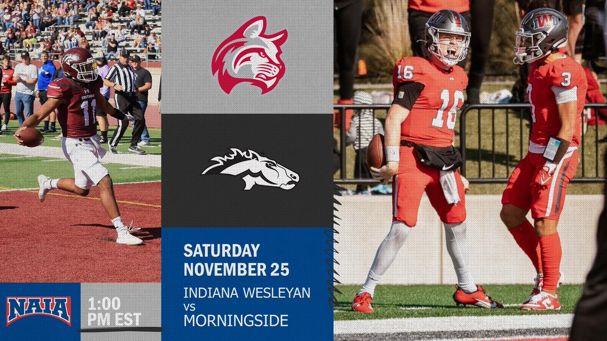 NAIA's tweet photo. 🏈
The road to @DurhamNCSports continues this weekend with #NAIAFootball Championship Series Second Round action!  Follow all things FCS --> https://t.co/QUUYaJSZwh

@MsideMustangs head to Marion, Ind. for a battle with the @IWUWildcats!

#BattleForTheRedBanner https://t.co/EpLASUwfi4