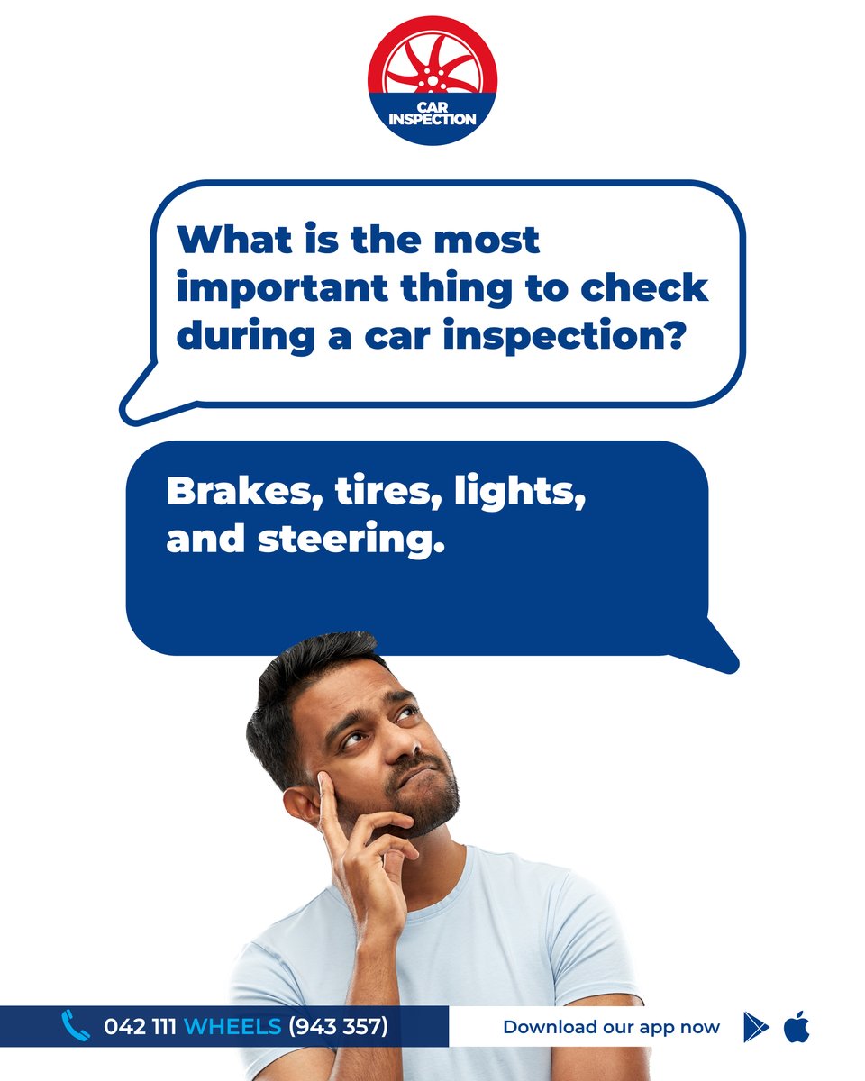 PakWheels's tweet photo. What is the most important thing to check during a car inspection? 🤔
Book PakWheels inspection service at your doorstep: https://t.co/0QY0vR9aIx
Call us at 042-111-943357
#PakWheels #CarInspection #PWInspection https://t.co/f4EFC5xypz