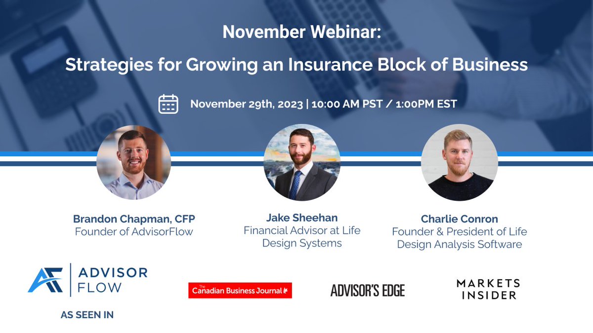 LDASoftware's tweet photo. Join us on November 29th as I talks strategies for Growing Your Insurance Block of Business with Brandon Chapman and Jake Sheehan 

https://t.co/L2mhcQr6OB https://t.co/BJ17HlR2tG