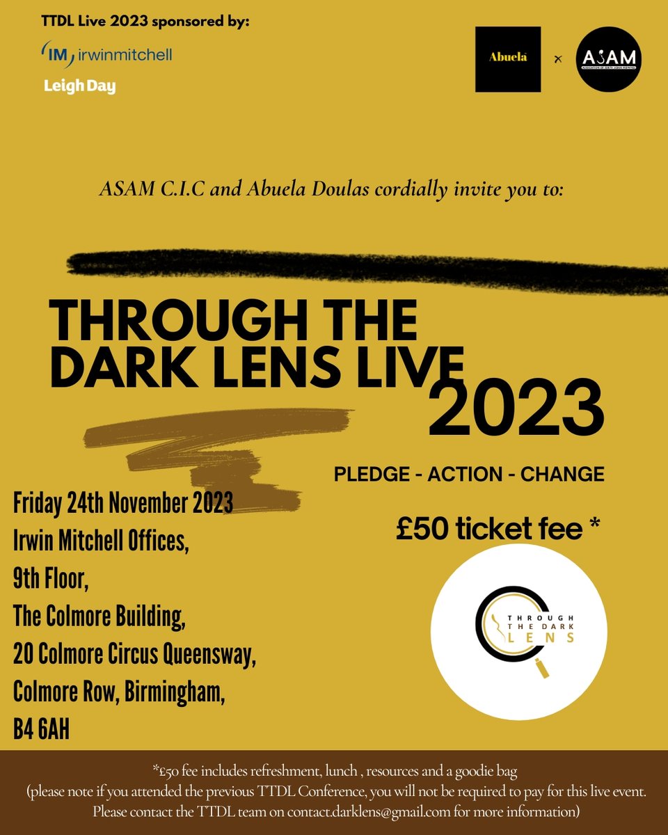 We have representatives from over 25 different organisations attending on Friday!
.
We are building communities to take action and make a change
.
We have just a few tickets spare for them last minute sign-ups ⬇️
. 
asamidwives.co.uk/through-the-da…

#darklenspledge