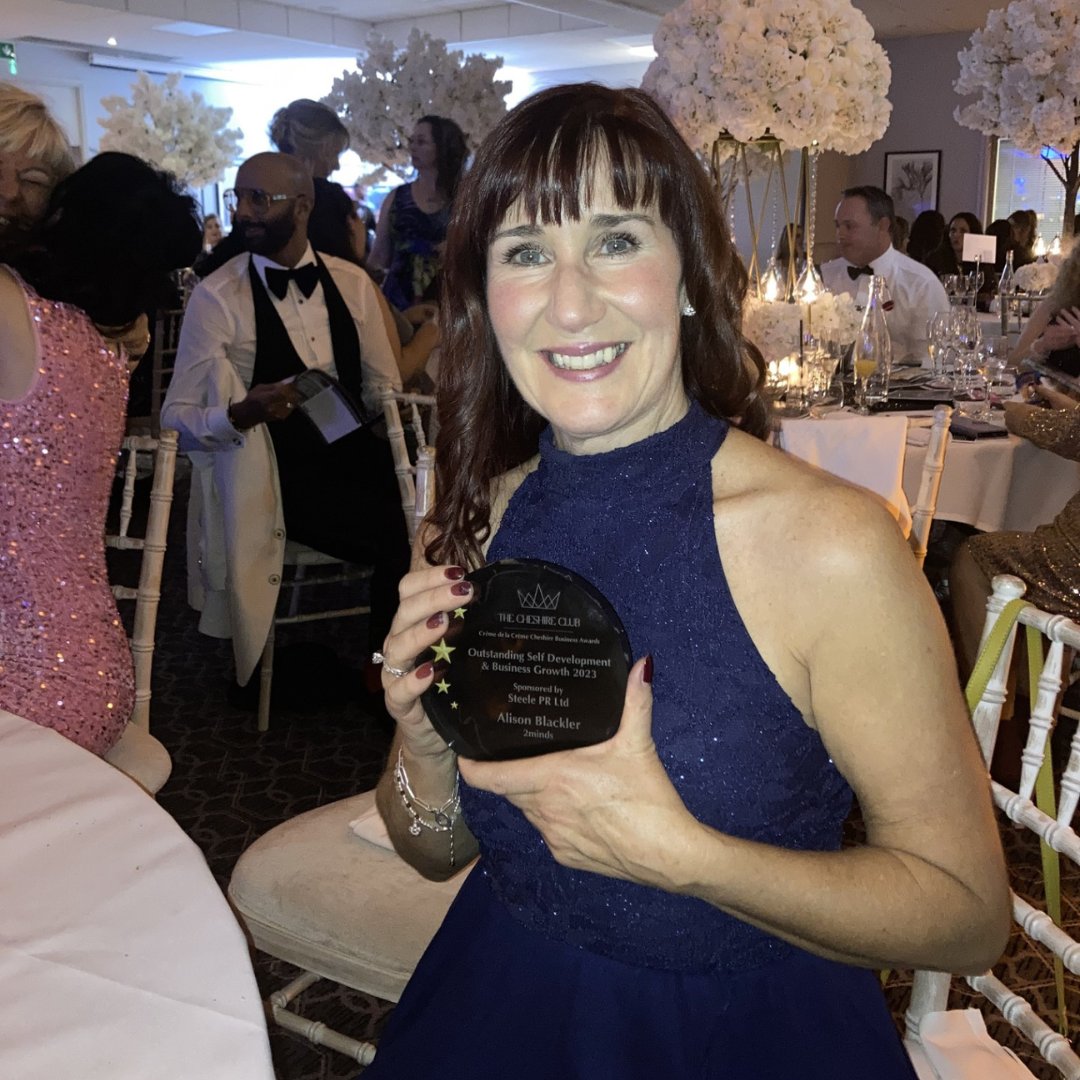 AlisonBlackler's tweet photo. I am still buzzing having won the Outstanding Self Development &amp; Business Growth 2023 award at the Crème de la Crème Cheshire Business Awards on Friday 17th November!😁

Read more here: https://t.co/mx7adTn0P8

#2minds #thecheshireclub #businessawards https://t.co/7SQQShfx7v