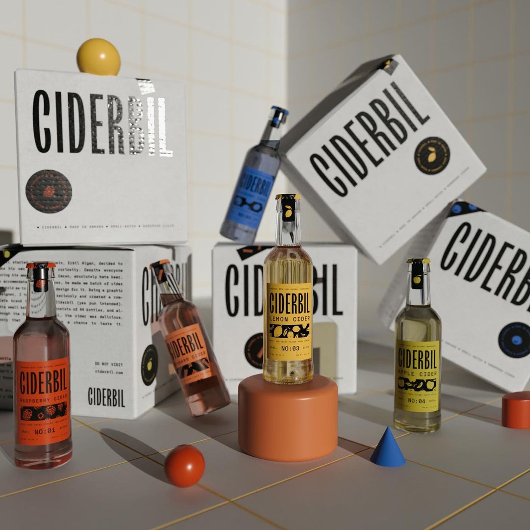 Ceren Burcu Turkan's #packagingdesign for Ciderbil. The vibrant hand-drawn illustrations adorning the labels not only distinguish the cider on shelves but also visually encapsulate the essence of its flavors, blending captivating design with taste. #DailyDesignInspiration