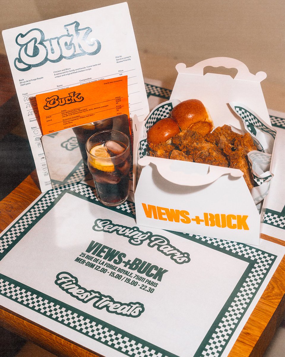 viewsfrance's tweet photo. Views collabore avec le restaurant de poulet frit Buck sur un menu exclusif, une collection capsule et une soirée ce vendredi 🧑‍🍳

La box Views sera disponible sur place de mercredi à dimanche, entre midi et 15h et entre 19h et 22h. Ce vendredi chez Buck, une soirée proposant cette box spéciale, ainsi que de la limonade gratuite, sera organisée pour célébrer la collaboration.

Une collection capsule incluant un t-shirt, un bandana et une sauce exclusive sera également proposée chez Buck.

📍 25 rue de la Forge Royale 75011