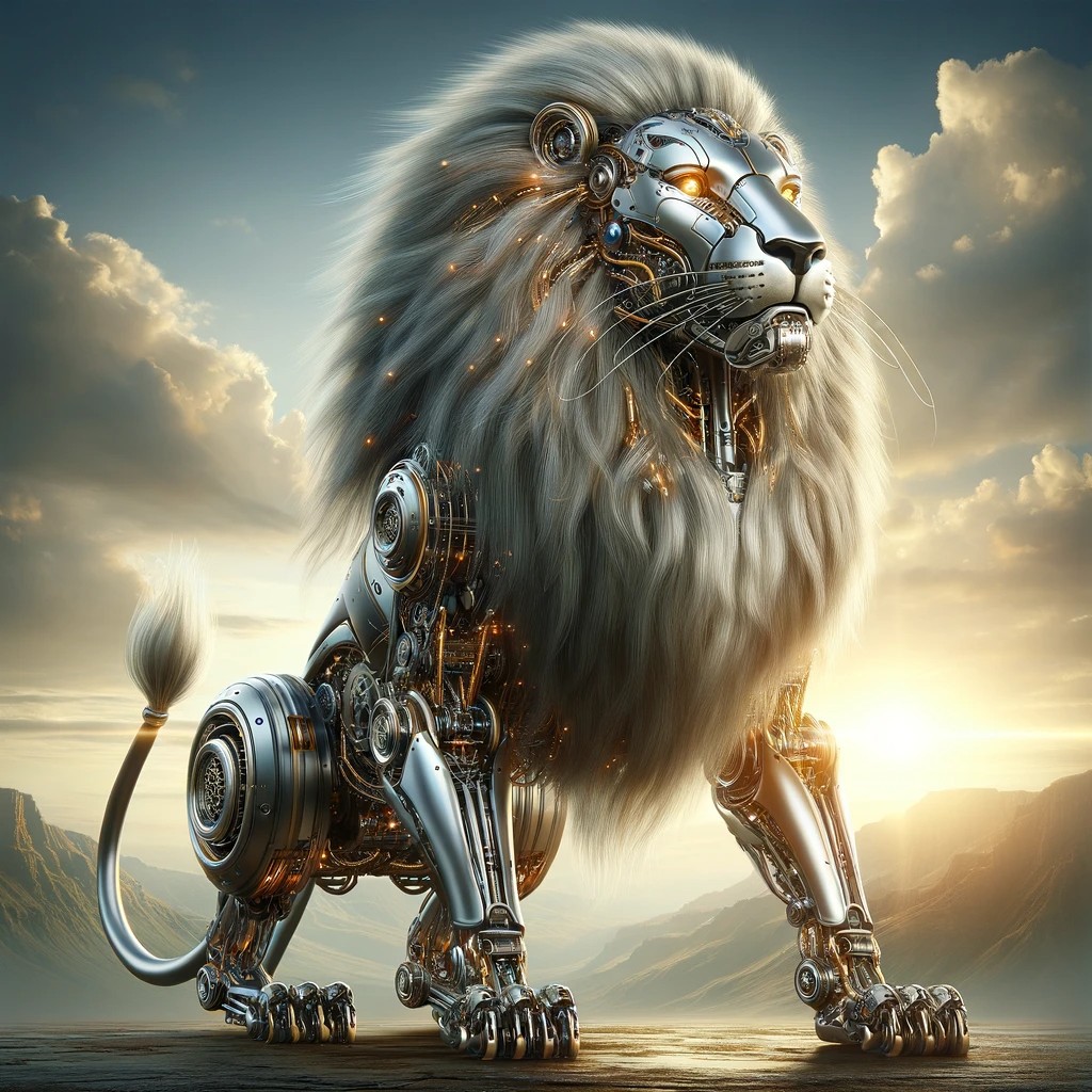 AI_Made_Artwork's tweet photo. Behold the king of robotic wildlife, our majestic lion🦁✨ #RoboticLion #MajesticMachine #TechRoyalty #EpicRobotics #InnovativeDesign #AIConnectNetwork #ArtificialMajesty #TechnologyMeetsNature #KingOfRobots #FutureIsWild https://t.co/sxOxFMq92p