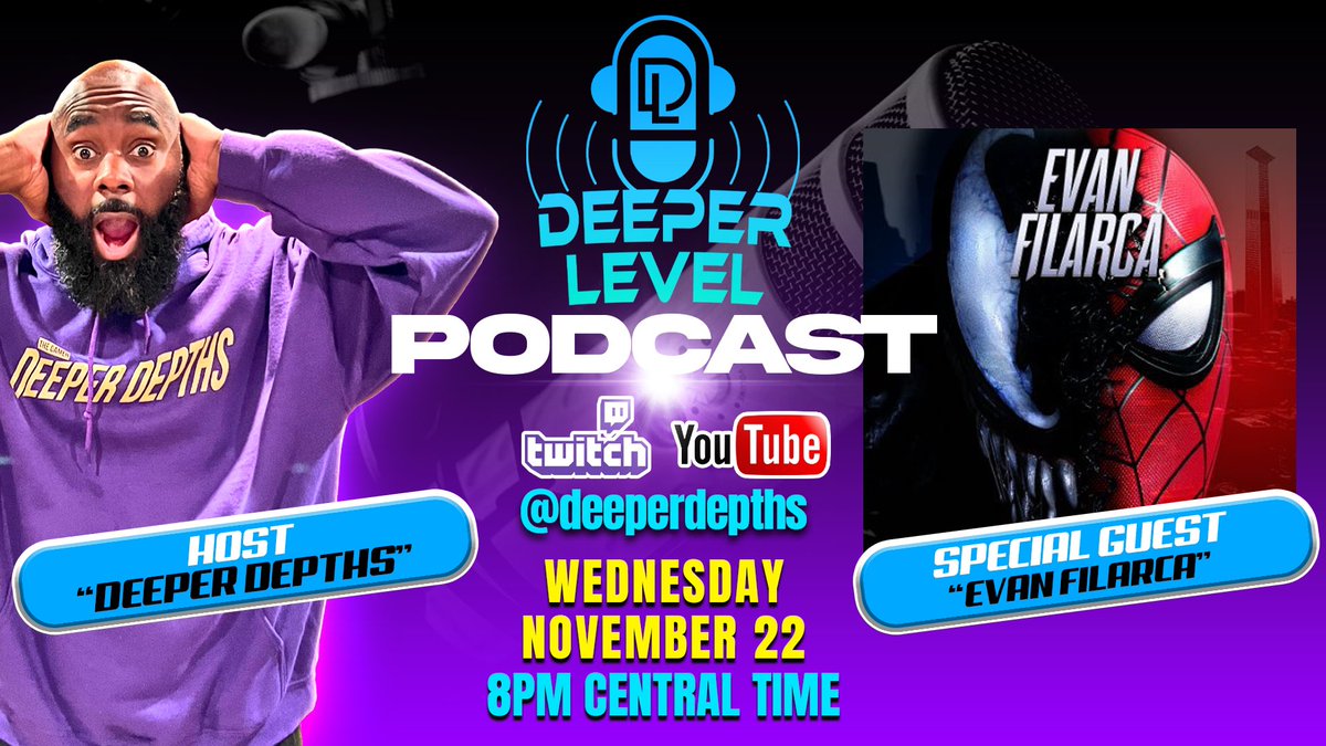 TheDeeperDepths's tweet photo. Tomorrow on the #DeeperLevelPodcast with @EvanFilarca I’ll be giving away a Digital Deluxe of @insomniacgames #SpiderMan2PS5 meet us at 8PM as we discuss Spider-Man 2 in detail! To enter the giveaway you must follow my YouTube (DeeperDepths) and #RT winner must be present to win https://t.co/j4Vggv4KsB