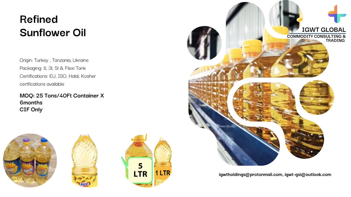 Sunflower Oil for export available. Origin: Turkey &amp; Tanzania #sunfloweroil #oilbusiness #edibleoil #agribusiness #sunflower #commodity #Turkey #agro