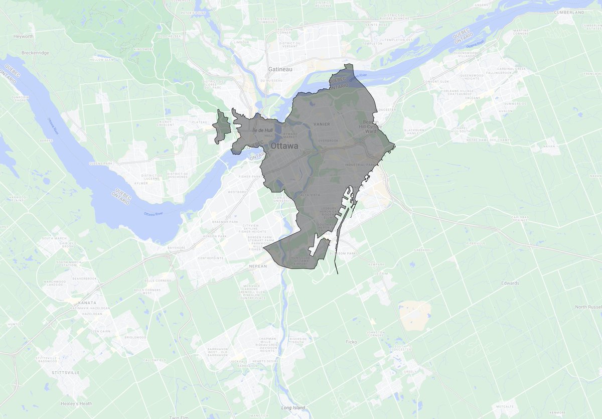 BrandonBay's tweet image. Ottawa-Gatineau is projected to hit 1.6 million people in about a decade. That's the size of Barcelona today.
Anyway, I put an outline of Barcelona on top of #Ottawa.
#sprawl