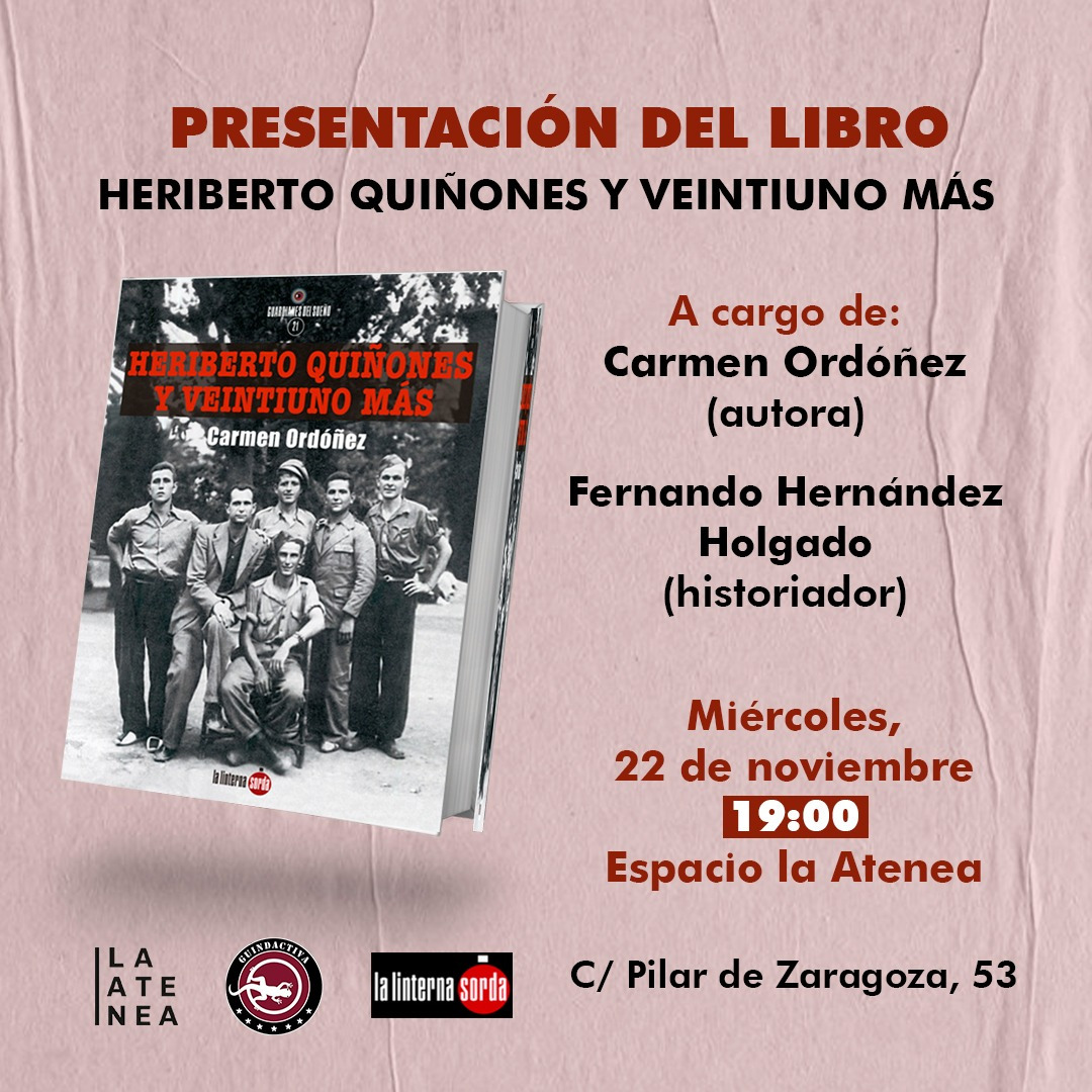 Buenas tardes vecinas, Mañana nuestra vecina y amiga Carmen Quiñones presentará este imprescindible libro sobre nuestra memoria democrática. Os esperamos a partir de las 19:00 en La Atenea. Porque fueron somos, porque somos, serán ✌️✊