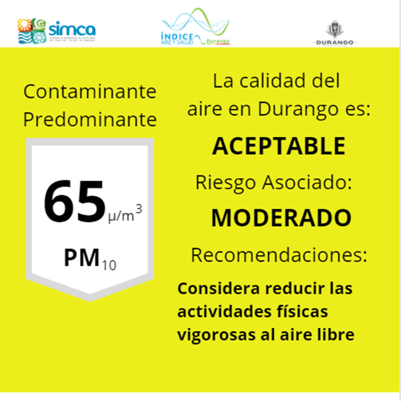 SimcaDgo's tweet photo. 21/11/23 La calidad del aire en DURANGO al momento es aceptable, con mayor concentración en Estación IPN https://t.co/ypQ1k7P0Ct
