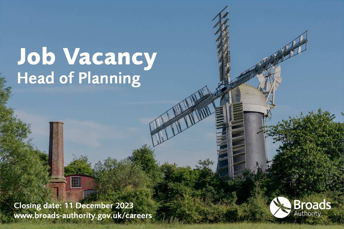 We have a new vacancy for a Head of Planning (£45,441 to £47,420 per annum) responsible for delivering and maintaining an excellent in-house planning service for the Broads Authority. Applications close at 12pm on Monday 11 December 2023. Apply: broads-authority.gov.uk/careers/curren…