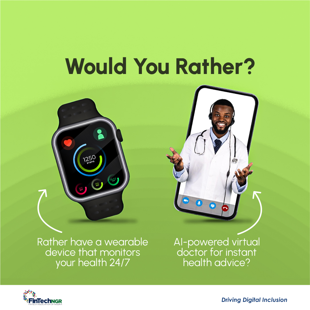 fintechngr's tweet photo. Would you rather have a wearable device that monitors your health 24/7 or an AI-powered virtual doctor for instant health advice?
__
Share your thoughts below 👇🏽
__
#HealthTechChoices #Telemedicine #innovation #Technology #healthtech #FintechNGR https://t.co/uTnwSFKvNd