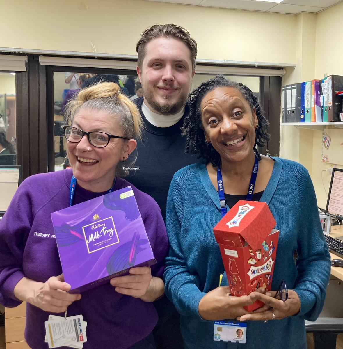 Our fabulous Strong and Steady Team in the Bryning Unit receiving chocolates as a thank you from an grateful patient #physiotherapy #brilliantcolleagues #ThinkFalls #Geriatrics