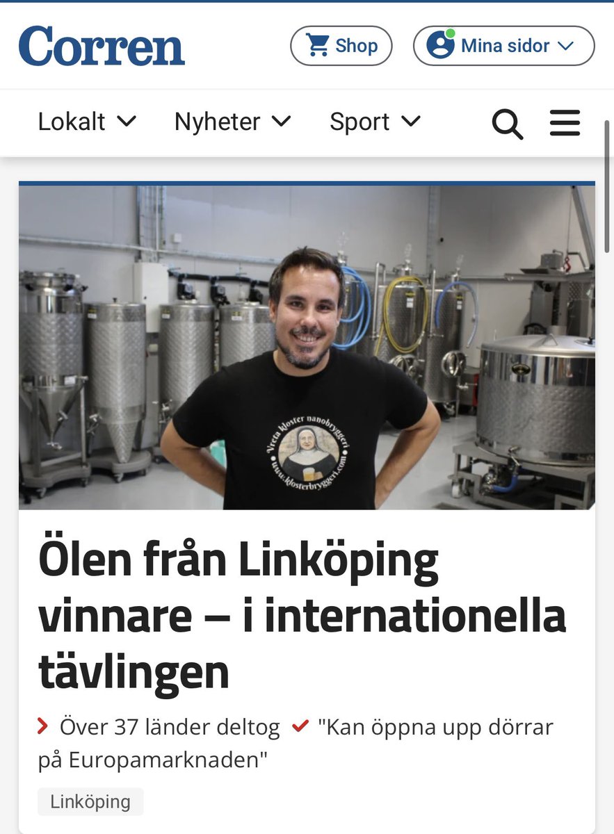 klosterbryggeri's tweet photo. Östgöta Correspondenten skriver om våra framgångar i en av Europas mest prestigefulla öltävlingar där vi kammade hem en guldmedalj för Nun Gluten Blonde och en bronsmedalj för Nunnans skördeöl. 

https://t.co/M7pP7mhnOX https://t.co/dxqmcMpKcu