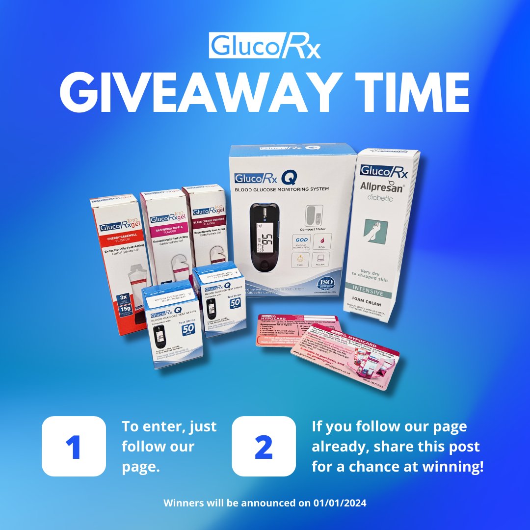 GlucoRx's tweet photo. Don't forget to enter our giveaway!

For a chance to win one of our GlucoRx bundles, give our page a follow.

Each bundle includes:
1 x Q Meter
100 x Q Test Strips
12 x Hypo Gels
1 x GlucoRx Allpresan Foot Foam
2 x HypoCards

If you already follow, just share this post to enter! https://t.co/DGAze4P1gG