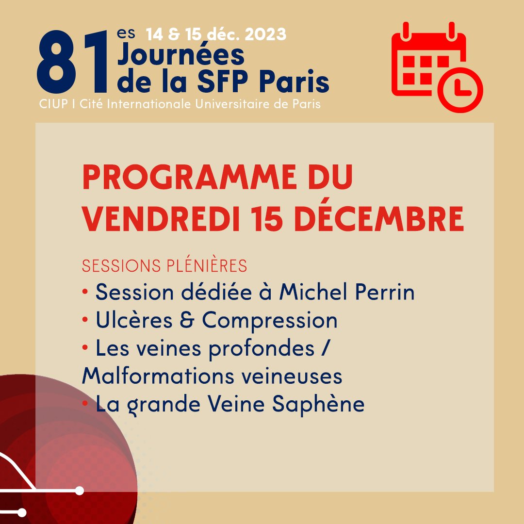 📢Découvrez le programme de la 2e journée du congrès de la SFP👇

Programme : sfpcongres.com/programme/
Inscription : sfpcongres.com/inscription/

#SFPhlebo #Vasculaire #SFP #Phlébologie #Congres