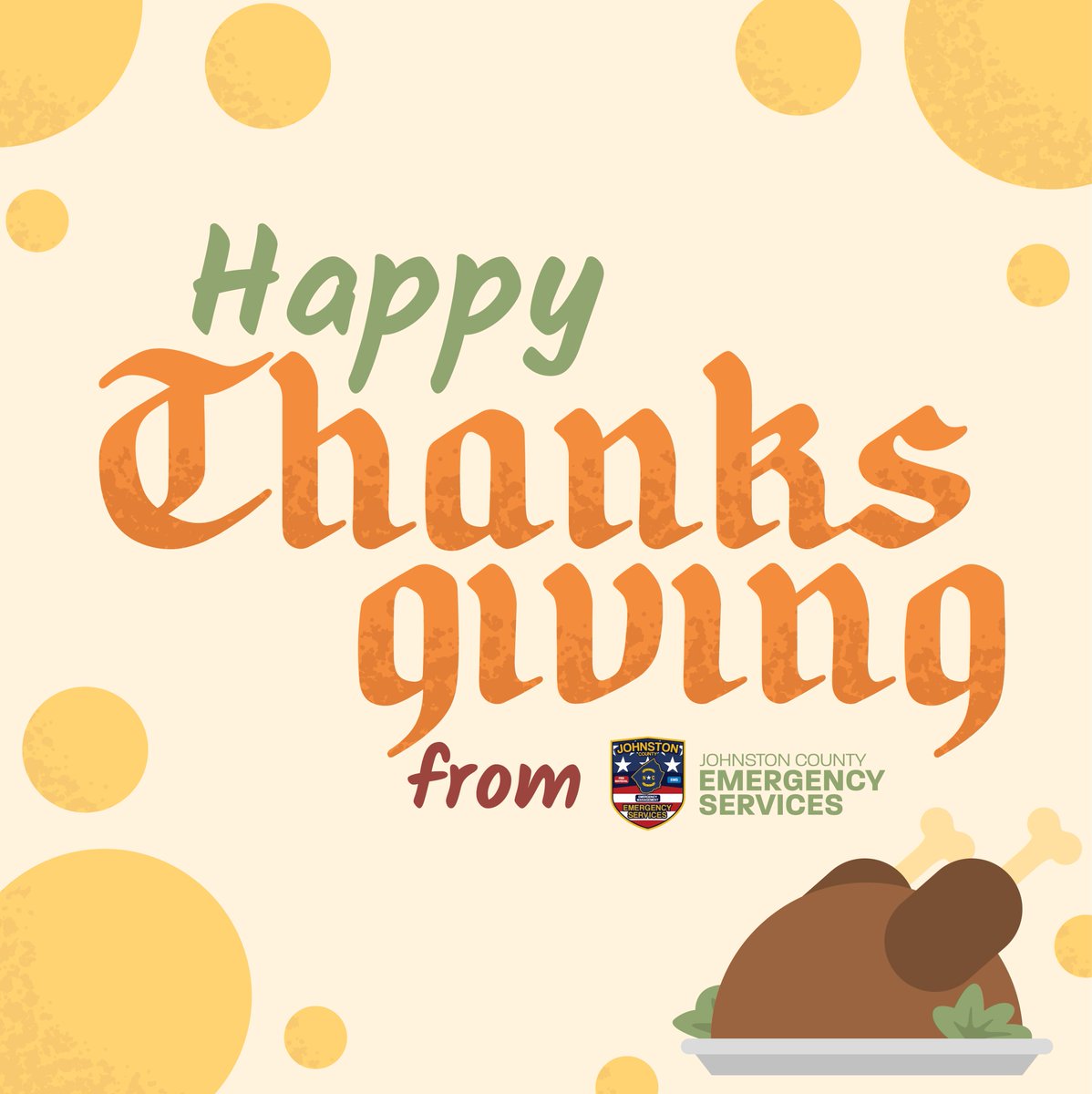 JoCoEmerServ's tweet photo. Happy Thanksgiving from us at Johnston County Emergency Services. We are thankful for the opportunity to serve such an amazing community. As you enjoy your time with friends and family, remember to stay safe!
#Thanksgiving #JohnstonCounty #JoCo #JoCoReady
@jocogovnc https://t.co/ipk7NkHFoa