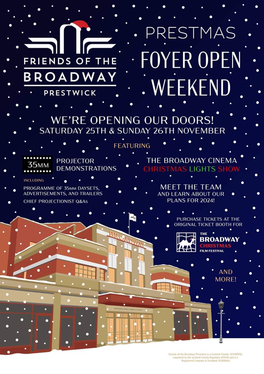 🎄 We're opening our doors this weekend! 🎉

🎥 The event will feature 35mm projector demonstrations with analogue film returning to Ayrshire, alongside our own lights show and Film Festival tickets available at the original ticket booth! 😍

Let the festive season begin! ❤️