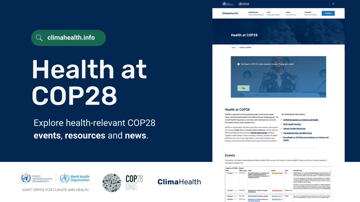 data_aid's tweet image. At #COP28, health will be at the forefront of the climate conversation for the first time ever! @COP28_UAE, with @WHO and other partners, will organize the 1st ever Health Day and climate-health ministerial. Visit @climahealth to learn more: climahealth.info/cop28-hub/