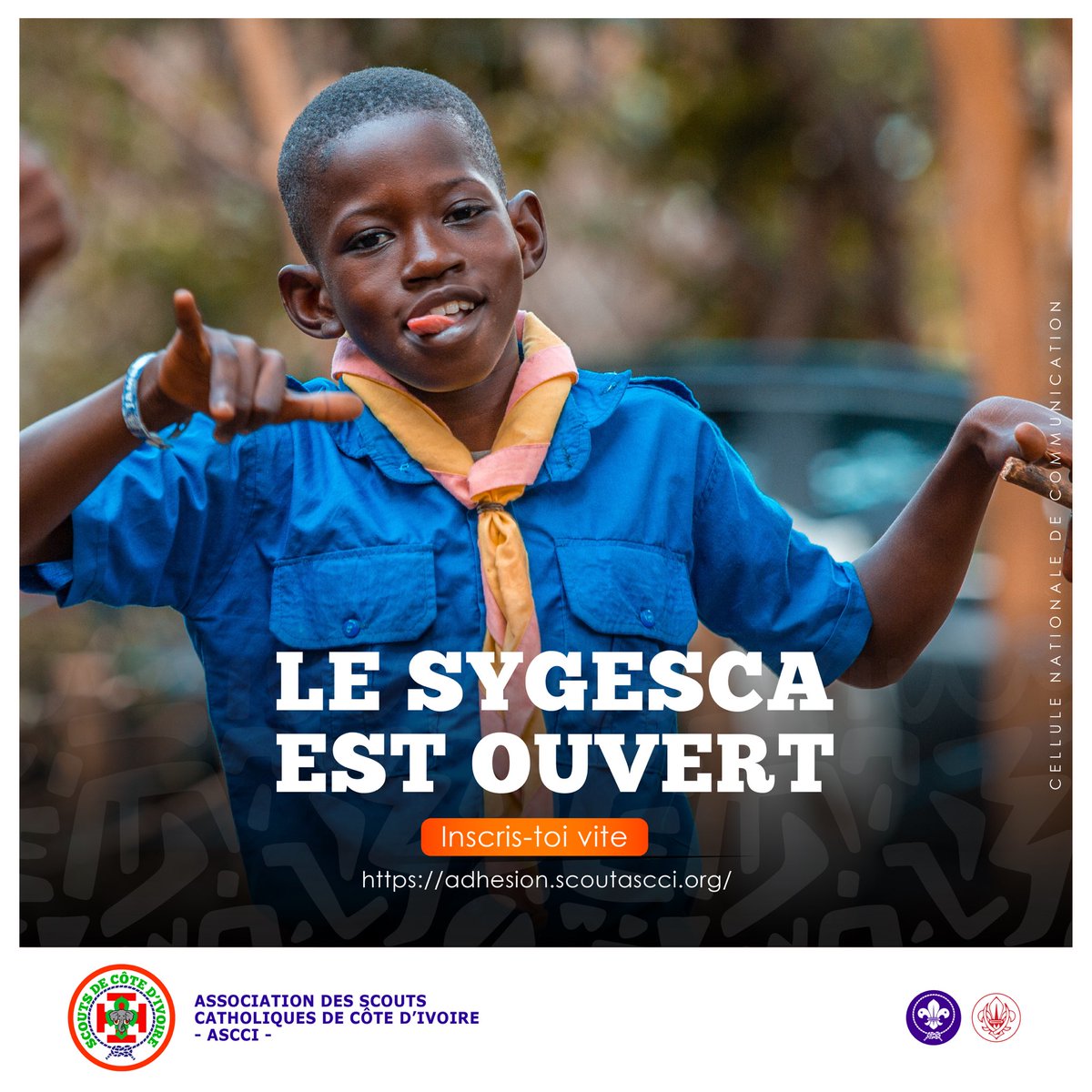 Les choses sérieuses peuvent reprendre.

Le site d’adhésion adhesion.scoutascci.org est ouvert.

Tous sur nos téléphones et ordinateurs dès demain mercredi 22 Novembre 2023 à 12h00 pour nous inscrire au titre de l’année 2023-2024.

#SCOUTS #ASCCI #Adhesion2024