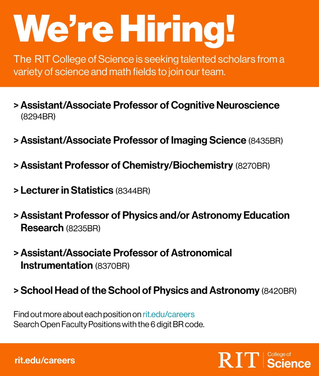 We are hiring in the @RITscience @RITtigers! Please visit sjobs.brassring.com/TGnewUI/Search… for information, and feel free to contact me if you have any questions. Please RT and share within your network!