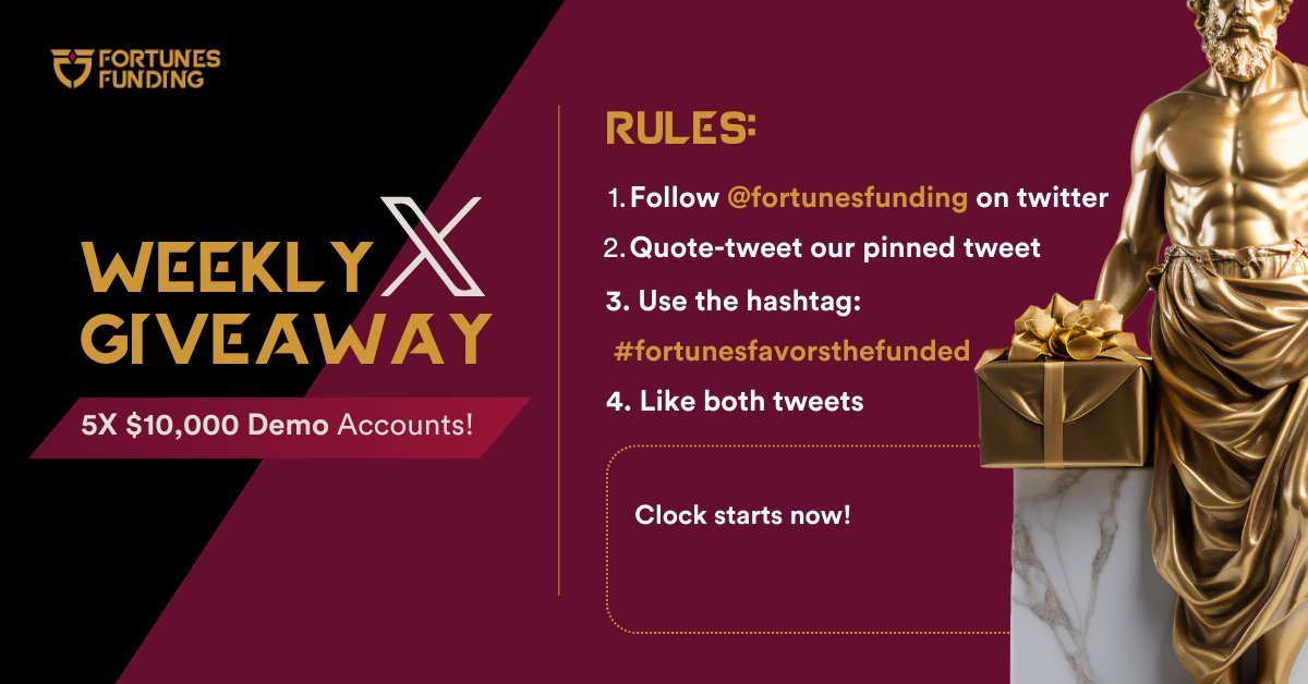 FortunesFunding's tweet photo. Twitter Giveaway is now live! 

We are giving away 5 X $10,000 Demo Accounts. 

The rules are attached! 

Winner Announced tomorrow. 

Run it up and goodluck! 🔥 https://t.co/zknBpjW4im